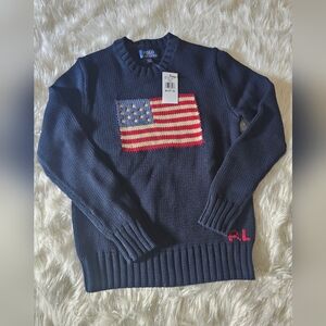 Ralph Lauren Navy American Flag Crewneck Sweater Kids Sz M (10-12) Yrs